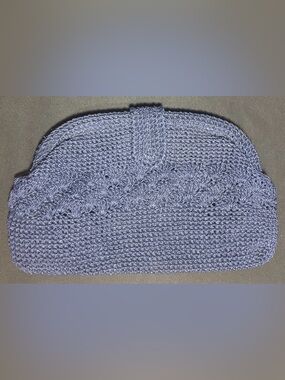 Vintage Made in Korea Navy Blue Crochet Clutch Purse Boho Snap Close Bag